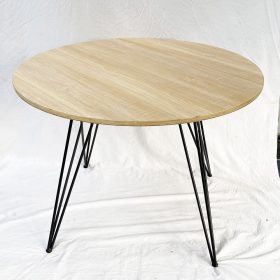 Bàn ăn tròn 1m gỗ Plywood vân sáng chân sắt Hairpin Pro - hình 1