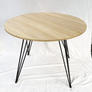 Bàn ăn tròn 1m gỗ Plywood vân sáng chân sắt Hairpin Pro - hình 1