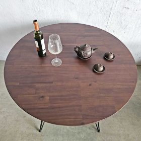 Bàn ăn tròn 1m gỗ tràm chân sắt Hairpin - hình 1