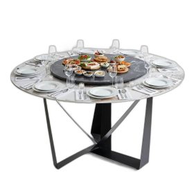 Bàn ăn tròn 2 tầng xoay 140cm mặt đá trắng chân sắt