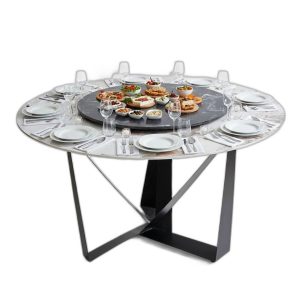 Lỗi 404 Bàn ăn tròn 2 tầng xoay 140cm mặt đá trắng chân sắt