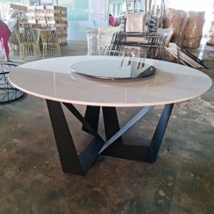Bàn ăn tròn 2 tầng xoay 140cm mặt đá trắng chân sắt - hình 1