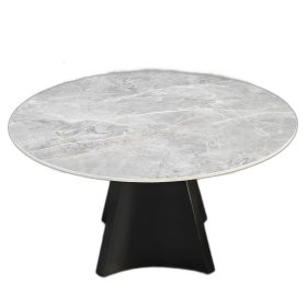 Bàn ăn tròn GRAVO 140cm mặt đá ceramic chân sắt