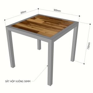 Bàn ăn UNO 03 mặt vuông 80cm gỗ tràm chân sắt - hình 1