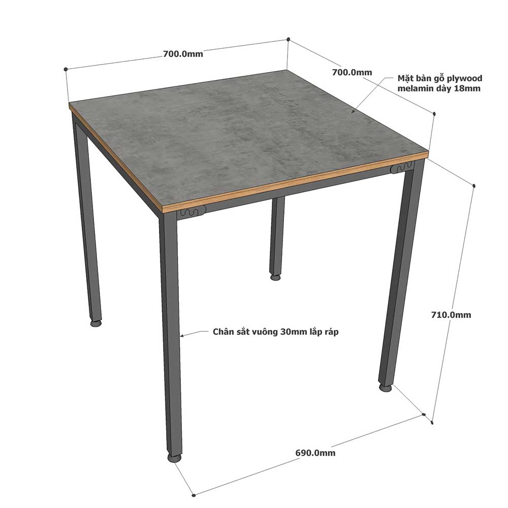 Bàn ăn vuông 70cm gỗ Plywood chân sắt Bàn ăn vuông 70cm gỗ Plywood chân sắt - hình 4