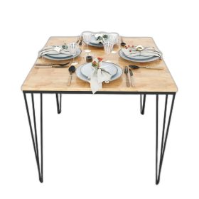 Bàn ăn vuông 80cm gỗ cao su chân sắt Hairpin
