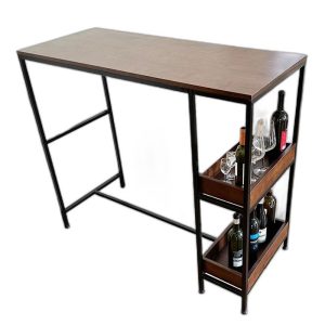 Bàn bar chân kết hợp kệ mặt gỗ khung sắt