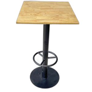 Bàn bar mặt vuông 60cm gỗ cao su chân sắt đế tròn
