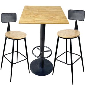 Bàn bar mặt vuông 60cm gỗ cao su chân sắt đế tròn - hình 1