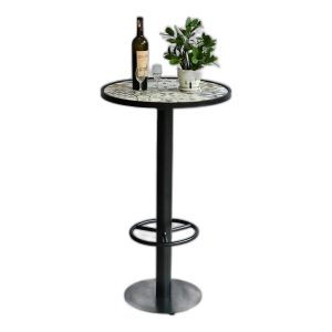 Bàn bar tròn 60cm mặt gạch bông chân sắt có gác chân