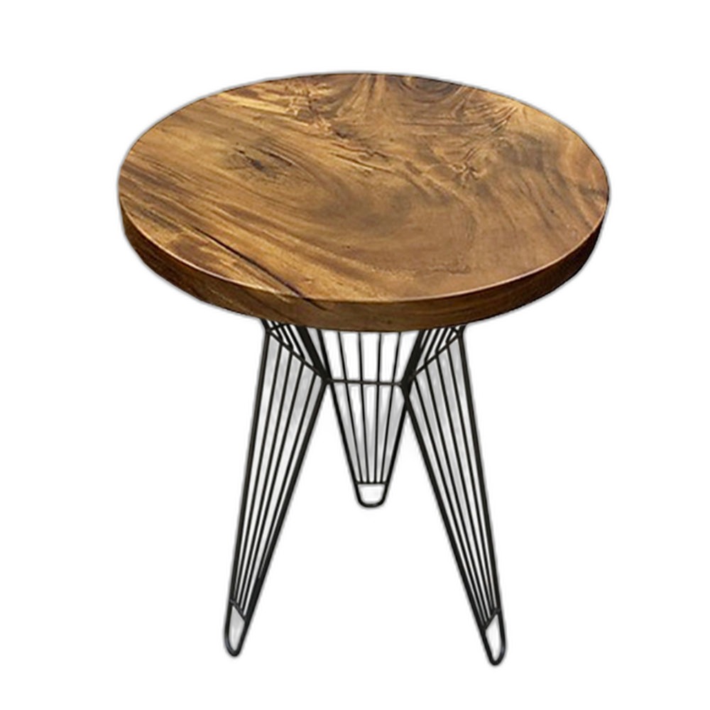 Bàn cafe gỗ me tây tròn 60cm dày 5cm chân sắt Bàn cafe gỗ me tây tròn 60cm dày 5cm chân sắt