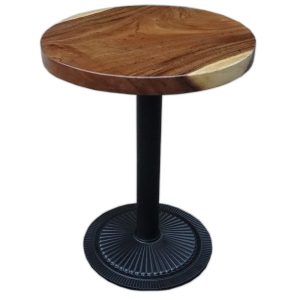 Bàn cafe gỗ me tây tròn 60cm dày 5cm chân sắt đế gang đúc