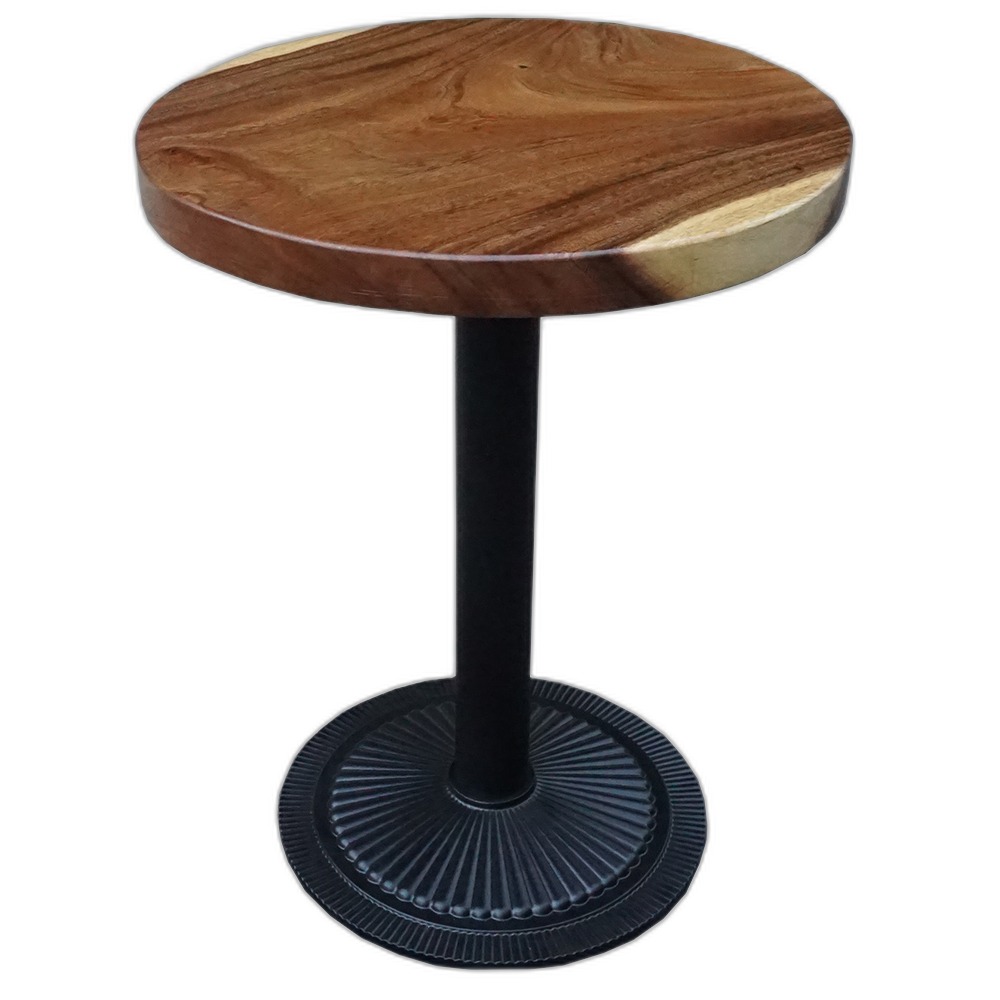 Bàn cafe gỗ me tây tròn 60cm dày 5cm chân sắt đế gang đúc Bàn cafe gỗ me tây tròn 60cm dày 5cm chân sắt đế gang đúc