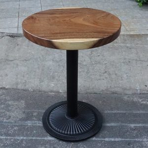 Bàn cafe gỗ me tây tròn 60cm dày 5cm chân sắt đế gang đúc - hình 1