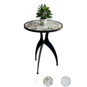 Bàn cafe tròn 60cm gạch men chân sắt nghệ thuật CFD68191