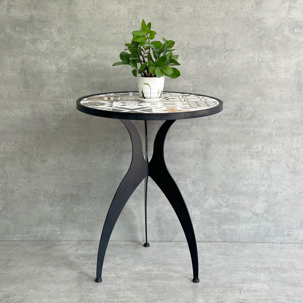 Bàn cafe tròn 60cm gạch men chân sắt nghệ thuật CFD68191 Bàn cafe tròn 60cm gạch men chân sắt nghệ thuật CFD68191 - hình 3