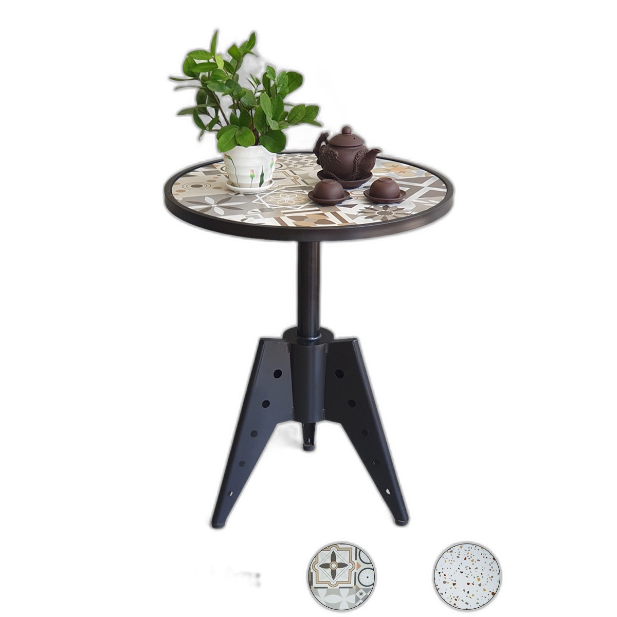Bàn cafe tròn 60cm gạch men chân sắt nghệ thuật CFD68192 Bàn cafe tròn 60cm gạch men chân sắt nghệ thuật CFD68192
