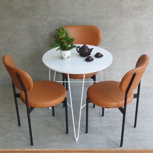 Bàn cafe tròn 70cm mặt đá vân mây chân sắt CFD68180 - hình 1