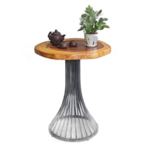 Bàn cafe tròn gỗ me tây nguyên tấm dày 4cm chân sắt nghệ thuật CFD68174