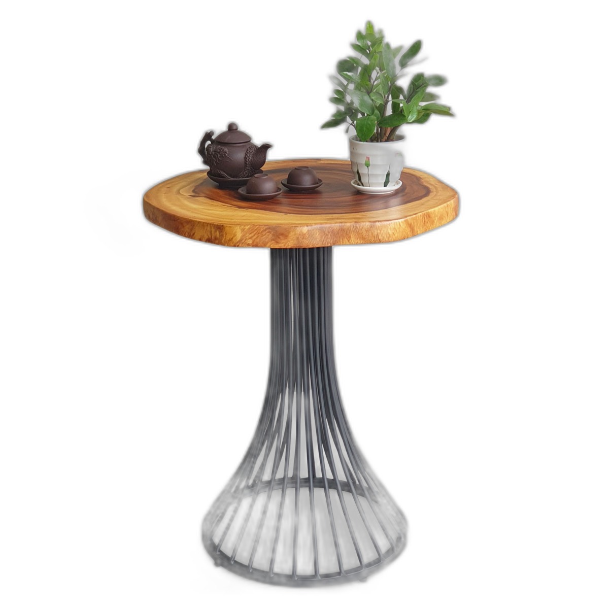 Bàn cafe tròn gỗ me tây nguyên tấm dày 4cm chân sắt nghệ thuật CFD68174 Bàn cafe tròn gỗ me tây nguyên tấm dày 4cm chân sắt nghệ thuật CFD68174