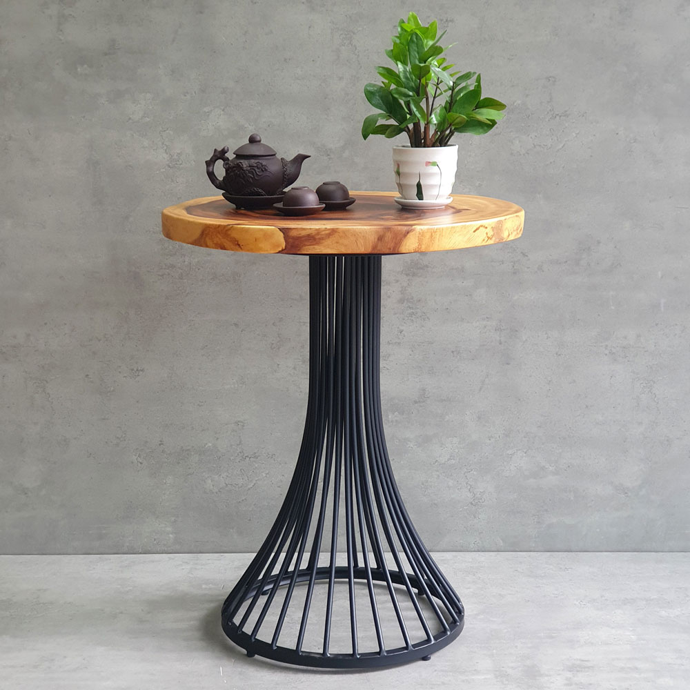 Bàn cafe tròn gỗ me tây nguyên tấm dày 4cm chân sắt nghệ thuật CFD68174 Bàn cafe tròn gỗ me tây nguyên tấm dày 4cm chân sắt nghệ thuật CFD68174 - hình 2
