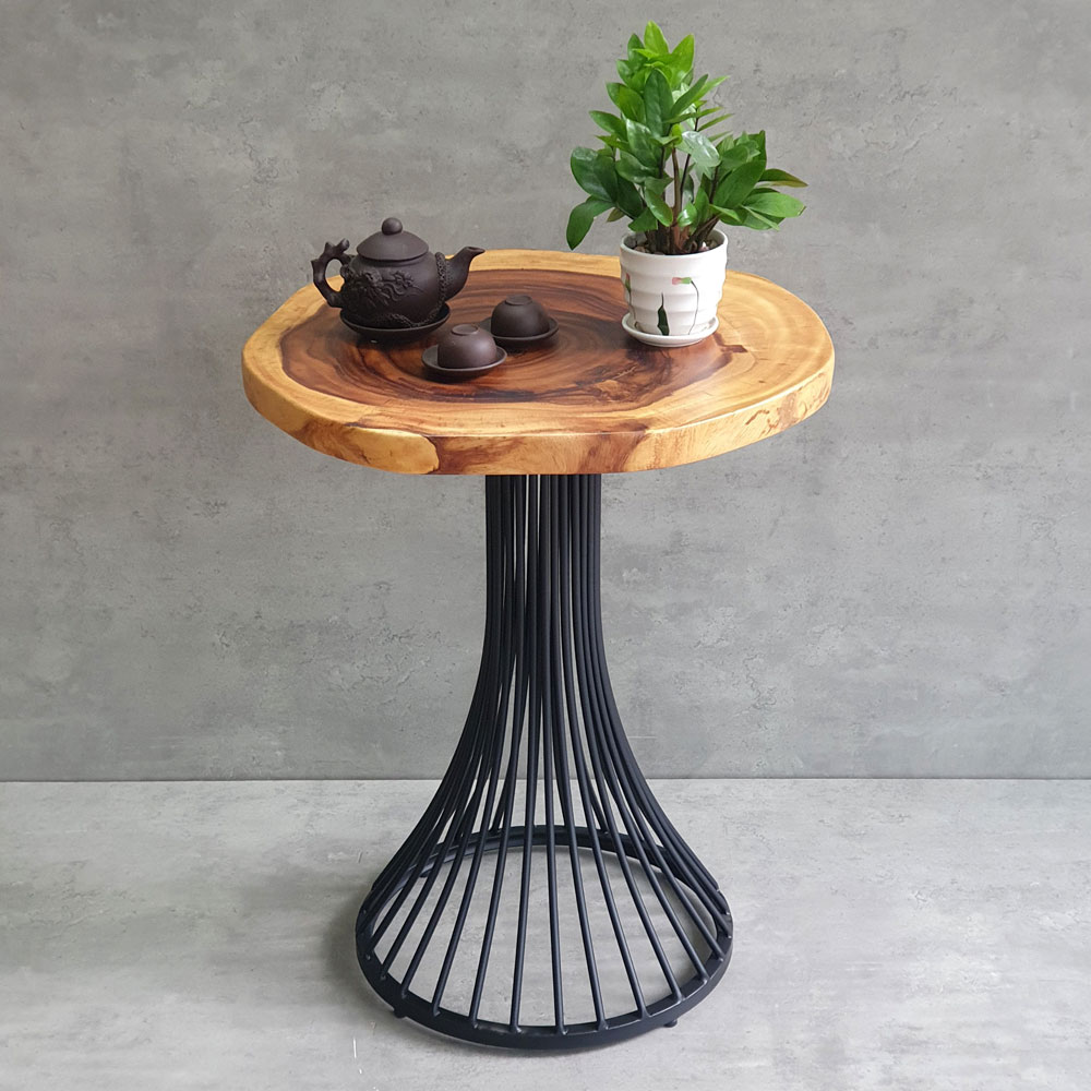 Bàn cafe tròn gỗ me tây nguyên tấm dày 4cm chân sắt nghệ thuật CFD68174 Bàn cafe tròn gỗ me tây nguyên tấm dày 4cm chân sắt nghệ thuật CFD68174 - hình 3
