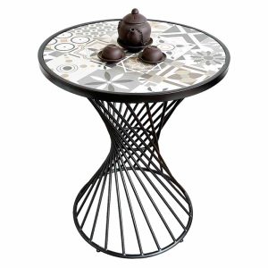 Bàn cafe tròn mặt gạch men chân sắt CFD68148 - hình 1