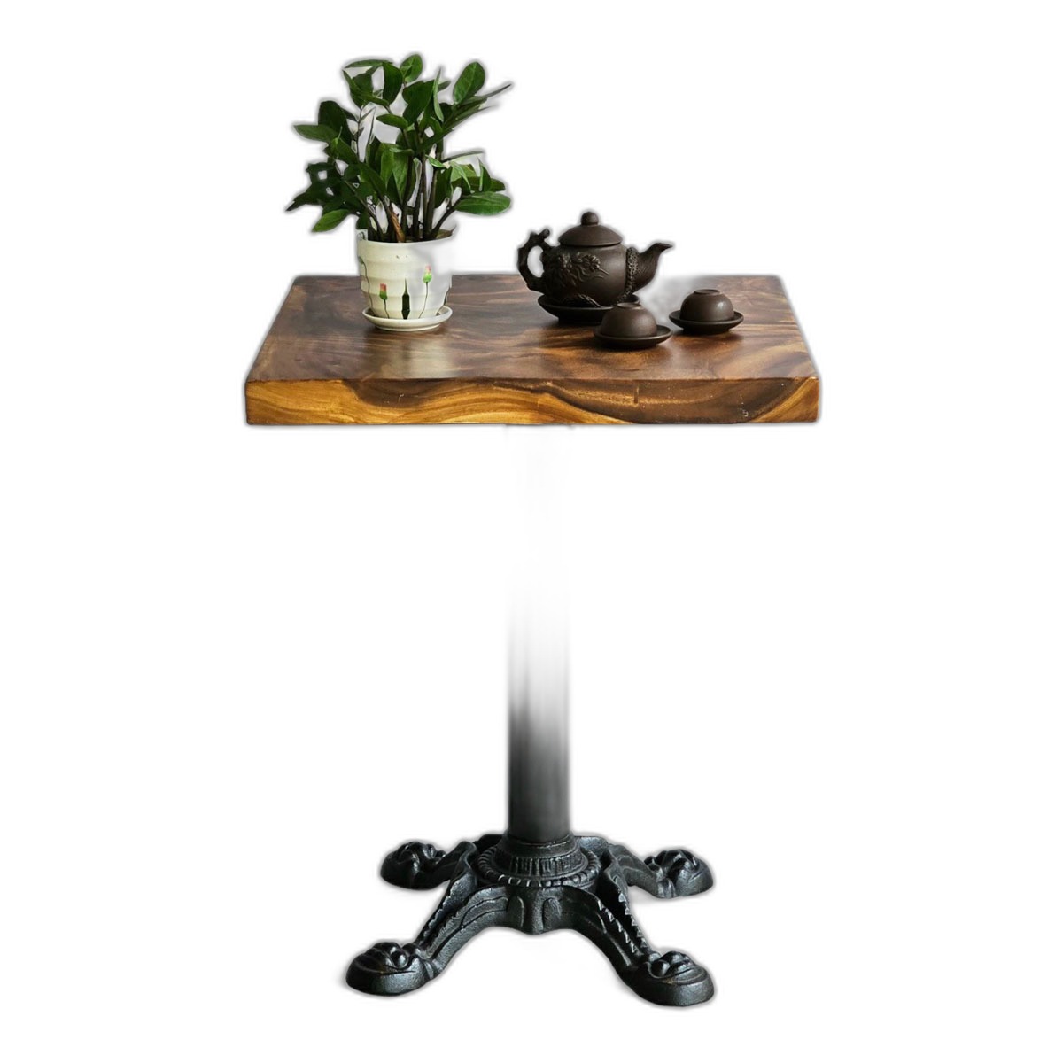 Bàn cafe vuông 60x60cm gỗ me tây dày 5 cm chân gang đúc CFD68198 Bàn cafe vuông 60x60cm gỗ me tây dày 5 cm chân gang đúc CFD68198