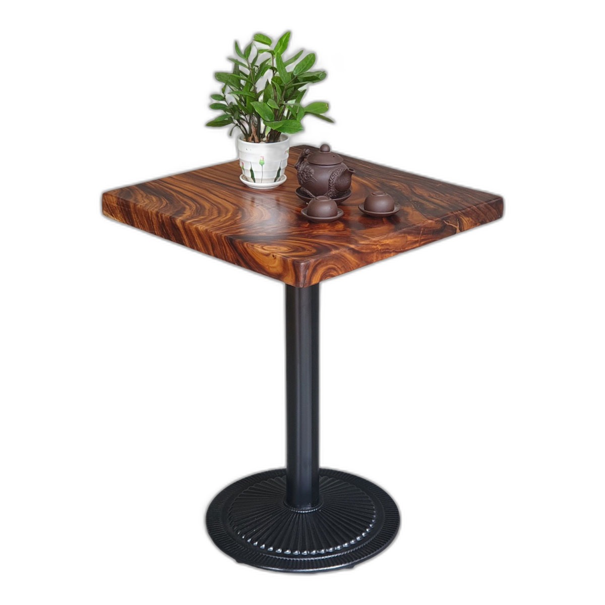 Bàn cafe vuông 60x60cm gỗ me tây dày 5cm chân gang đúc Bàn cafe vuông 60x60cm gỗ me tây dày 5cm chân gang đúc