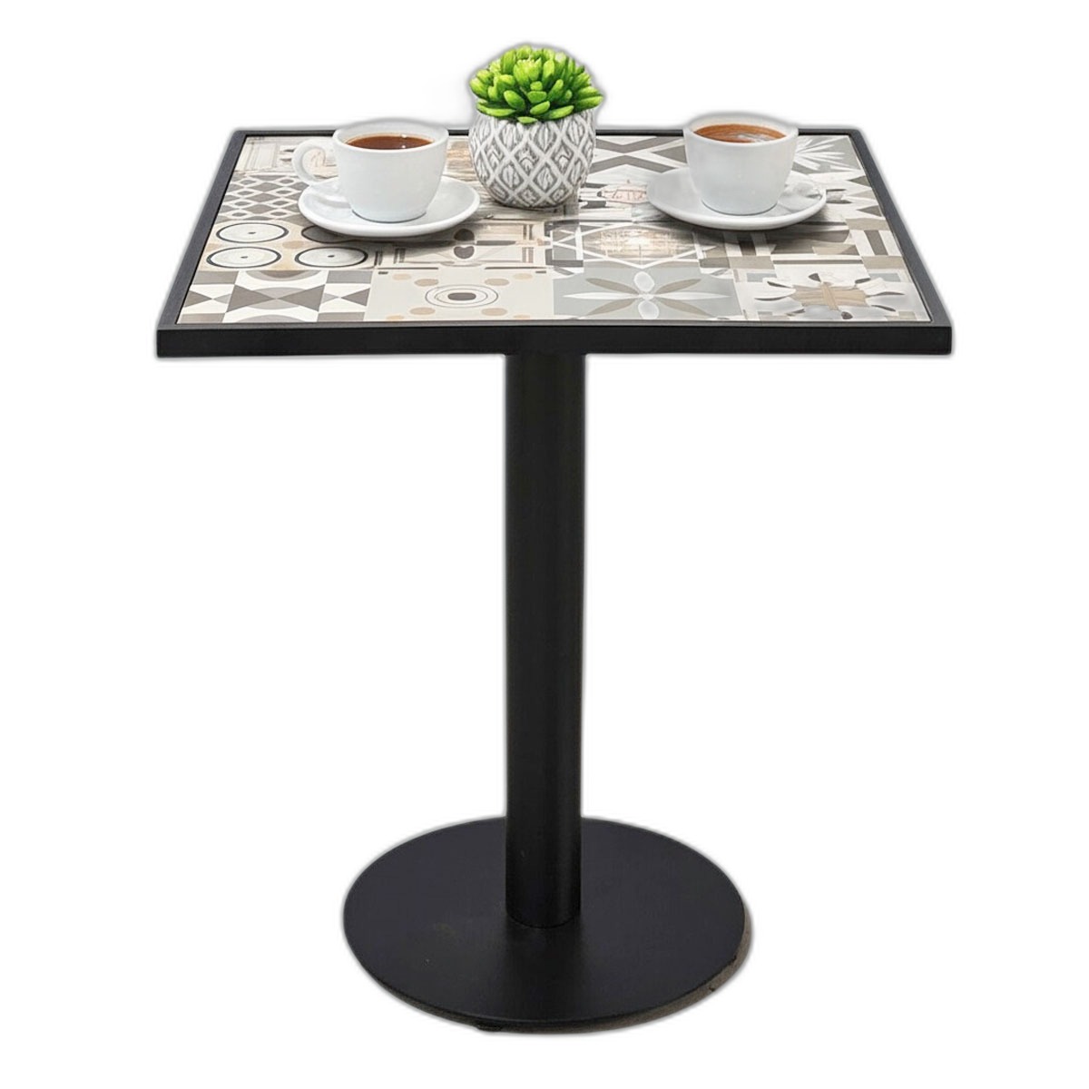 Bàn cafe vuông mặt gạch men hoa văn nâu CFD68099 Bàn cafe vuông mặt gạch men hoa văn nâu CFD68099