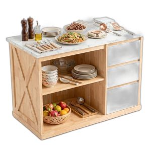 Bàn đảo bếp 120x61x85cm mặt đá gỗ cao su