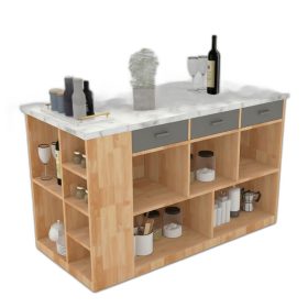 Bàn đảo bếp 140x70x85cm gỗ cao su mặt đá