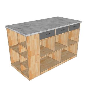 Bàn đảo bếp 140x70x85cm gỗ cao su mặt đá - hình 1