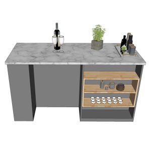 Bàn đảo bếp 160x70x85cm gỗ cao su mặt đá - hình 1