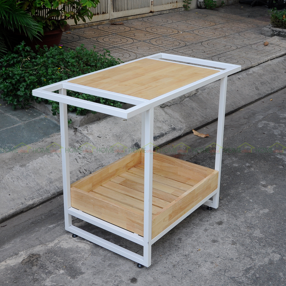 Bàn đảo bếp đa năng 95x50x75 gỗ cao su khung sắt Bàn đảo bếp đa năng 95x50x75 gỗ cao su khung sắt - hình 2