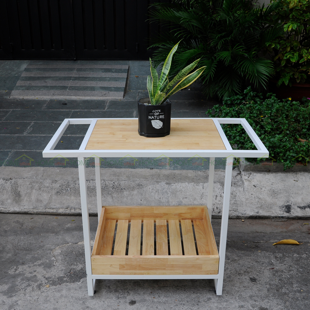 Bàn đảo bếp đa năng 95x50x75 gỗ cao su khung sắt Bàn đảo bếp đa năng 95x50x75 gỗ cao su khung sắt - hình 3