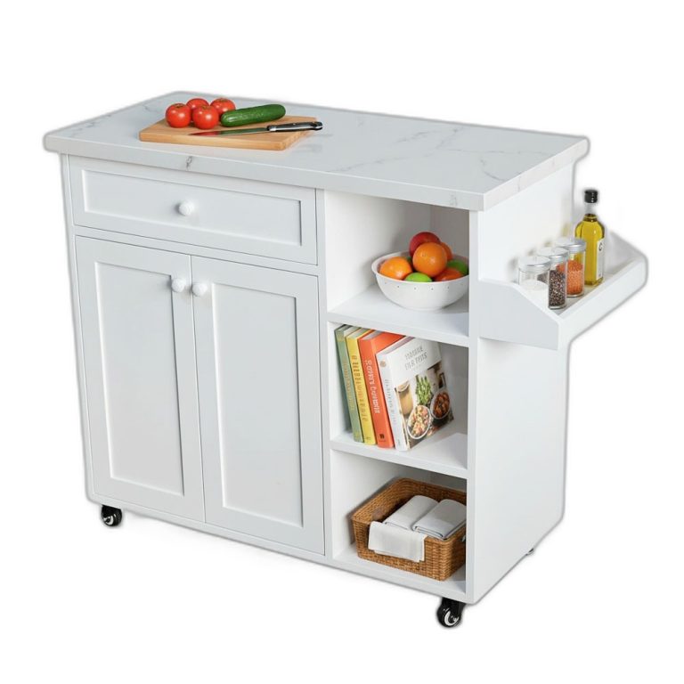 Trang chủ Bàn đảo bếp di động 106x40x85cm gỗ cao su mặt đá