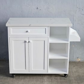 Bàn đảo bếp di động 106x40x85cm gỗ cao su mặt đá - hình 1