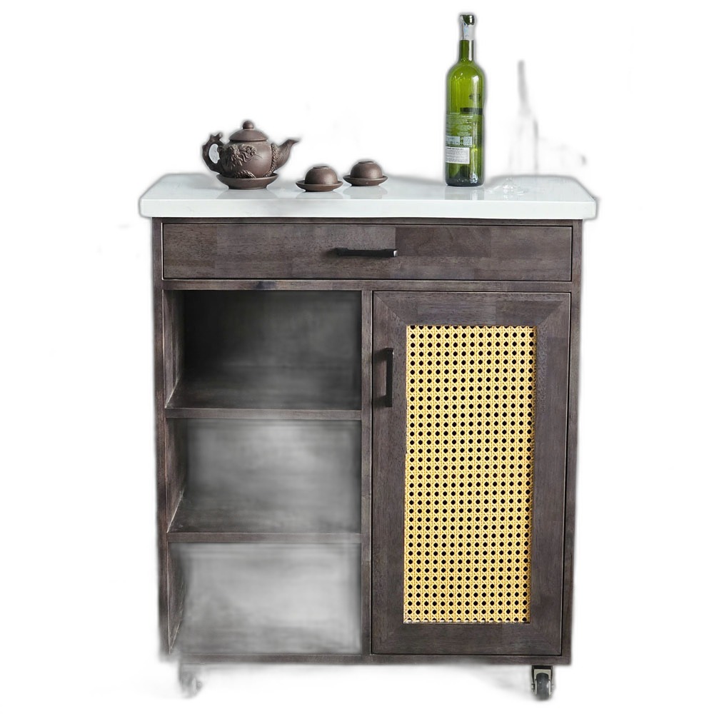 Bàn đảo bếp di động 80x40x85cm gỗ cao su mặt đá Bàn đảo bếp di động 80x40x85cm gỗ cao su mặt đá