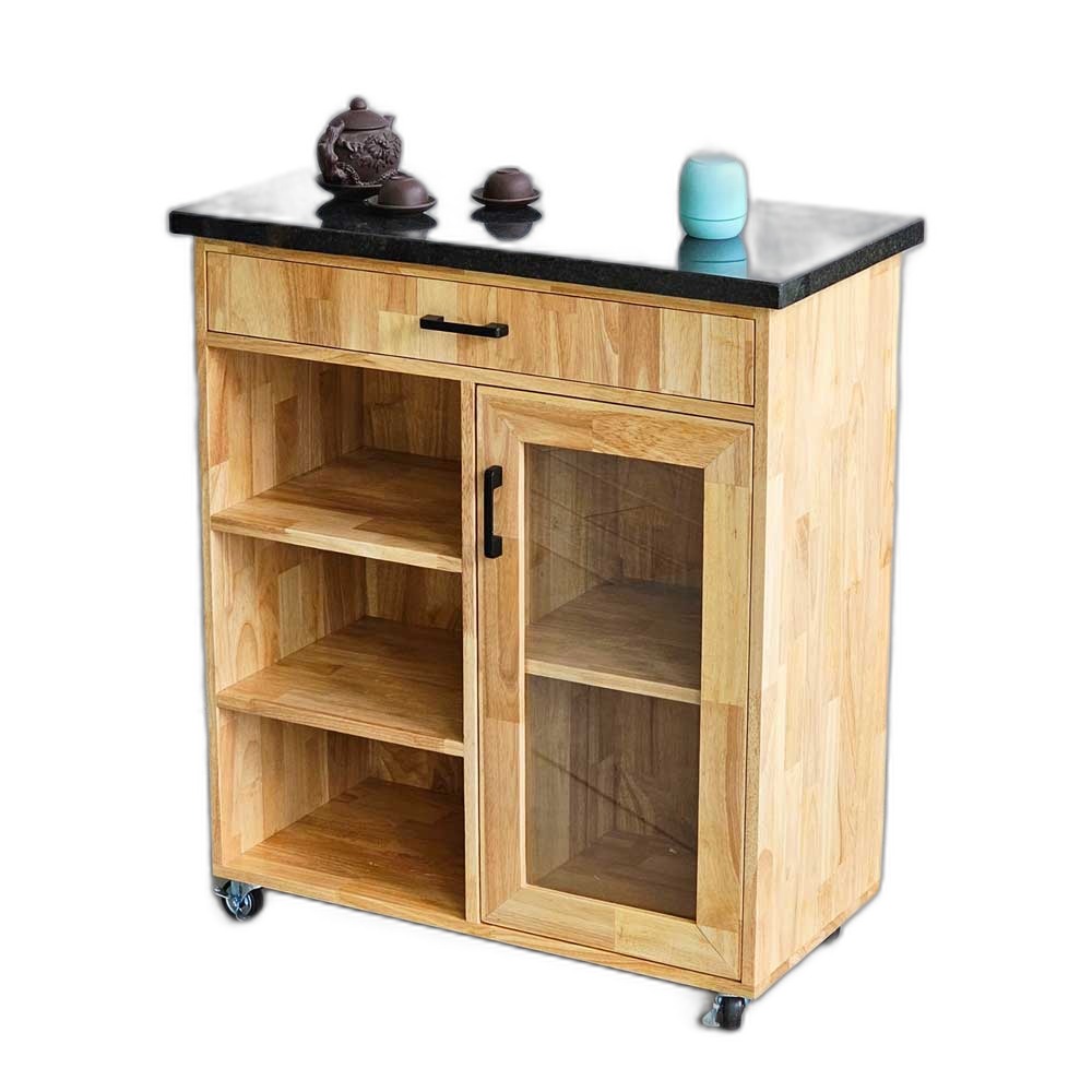Bàn đảo bếp di động 80x40x85cm gỗ cao su mặt đá Bàn đảo bếp di động 80x40x85cm gỗ cao su mặt đá