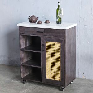 Bàn đảo bếp di động 80x40x85cm gỗ cao su mặt đá - hình 1