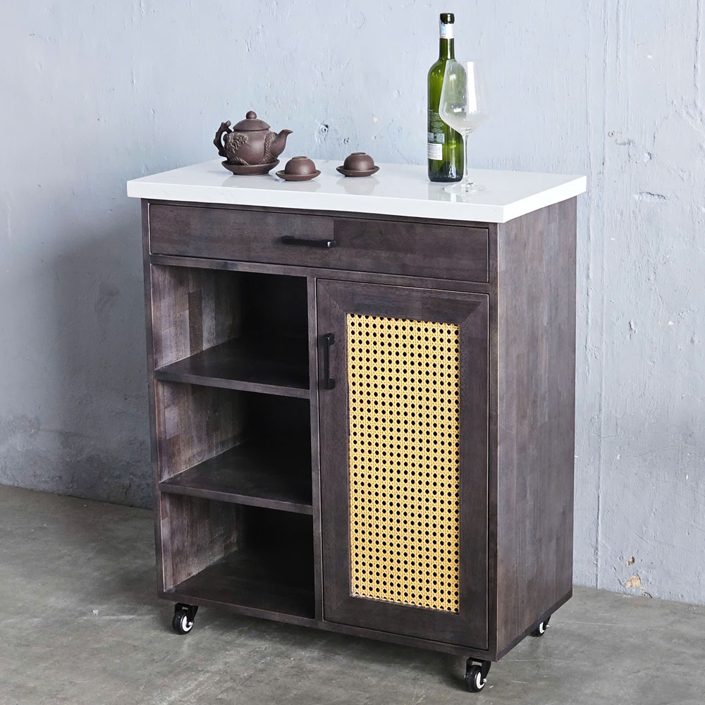 Bàn đảo bếp di động 80x40x85cm gỗ cao su mặt đá Bàn đảo bếp di động 80x40x85cm gỗ cao su mặt đá - hình 1