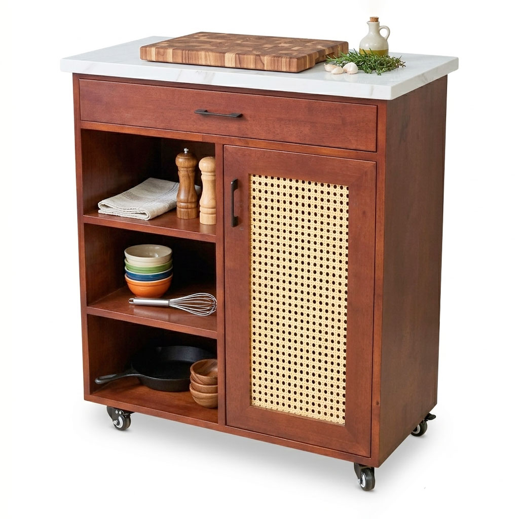 Bàn đảo bếp di động 80x40x85cm gỗ cao su mặt đá Bàn đảo bếp di động 80x40x85cm gỗ cao su mặt đá - hình 2