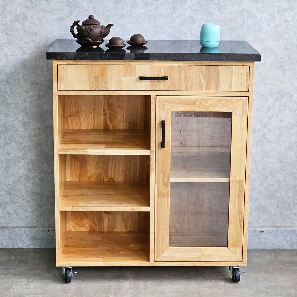 Bàn đảo bếp di động 80x40x85cm gỗ cao su mặt đá Bàn đảo bếp di động 80x40x85cm gỗ cao su mặt đá - hình 2