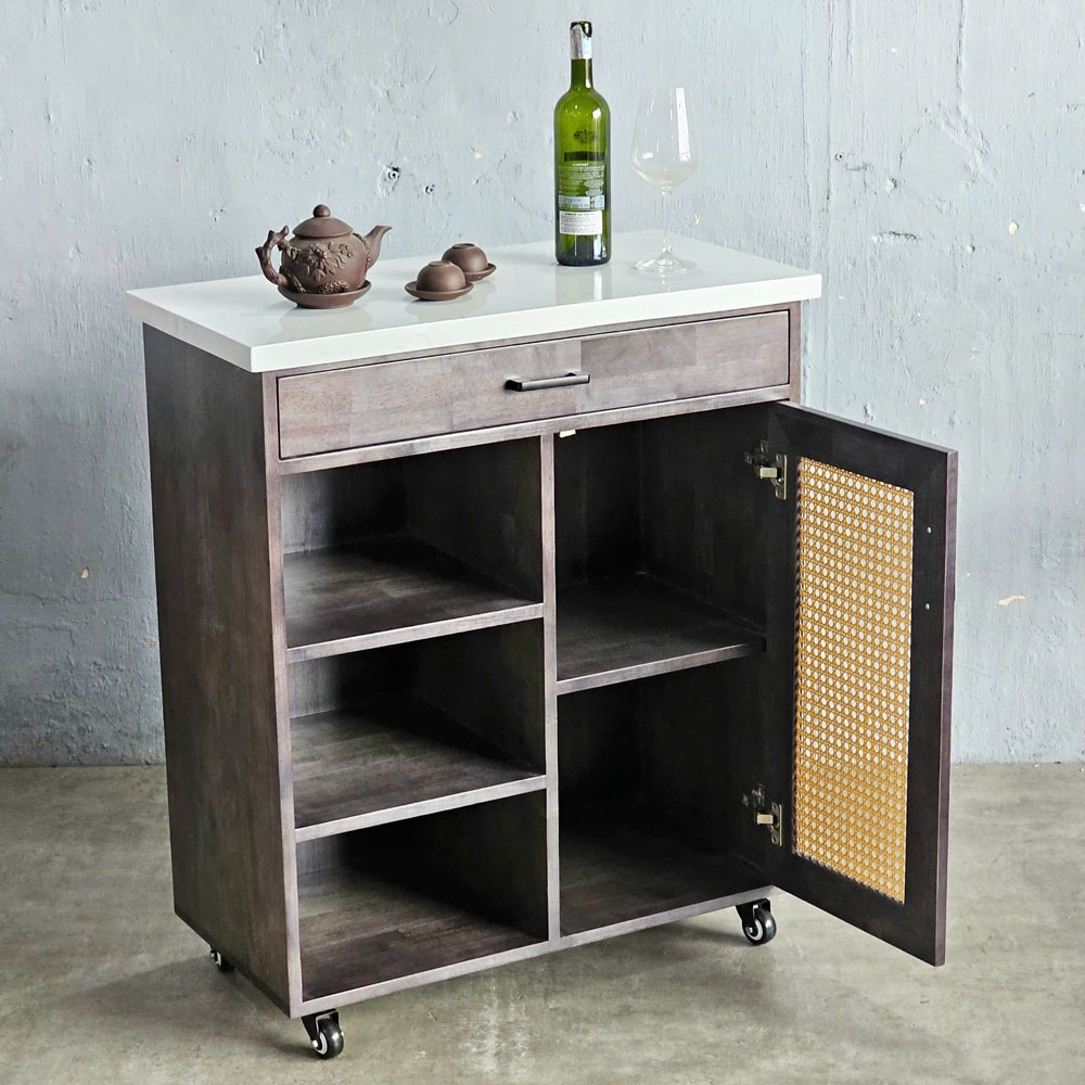 Bàn đảo bếp di động 80x40x85cm gỗ cao su mặt đá Bàn đảo bếp di động 80x40x85cm gỗ cao su mặt đá - hình 3