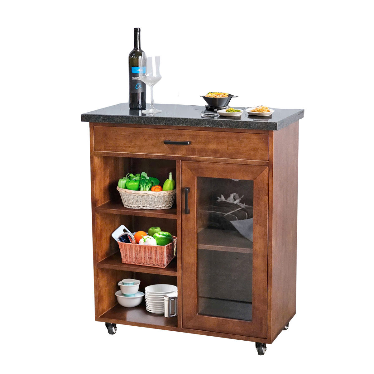 Bàn đảo bếp di động 80x40x85cm gỗ cao su mặt đá Bàn đảo bếp di động 80x40x85cm gỗ cao su mặt đá - hình 3