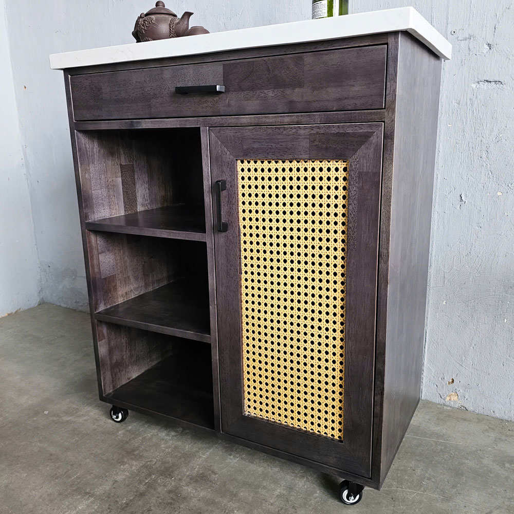 Bàn đảo bếp di động 80x40x85cm gỗ cao su mặt đá Bàn đảo bếp di động 80x40x85cm gỗ cao su mặt đá - hình 5