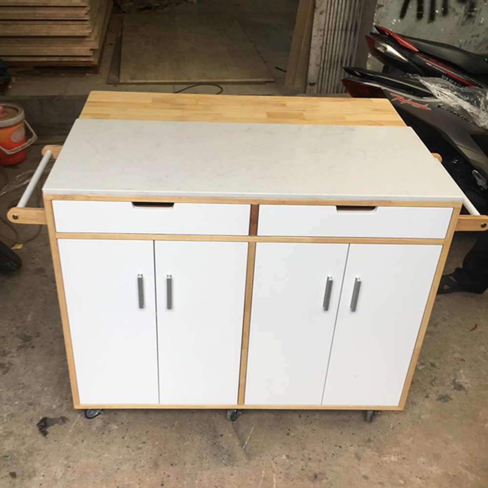 Bàn đảo bếp di động có bánh xe mặt đá (110x50x90cm) Bàn đảo bếp di động có bánh xe mặt đá (110x50x90cm) - hình 3