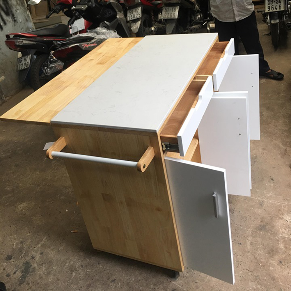 Bàn đảo bếp di động có bánh xe mặt đá (110x50x90cm) Bàn đảo bếp di động có bánh xe mặt đá (110x50x90cm) - hình 5