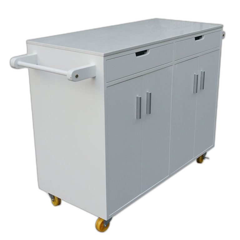 Trang chủ Bàn đảo bếp di động Full Trắng có bánh xe mặt đá (110x50x90cm)